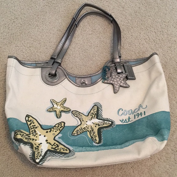 Coach Handbags - Coach Cream & Blue starfish Tote Bag